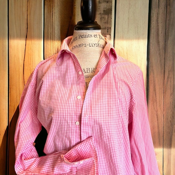 Pink gingham check button up cotton shirt. Gingham is super trendy summer wear - Picture 3 of 15